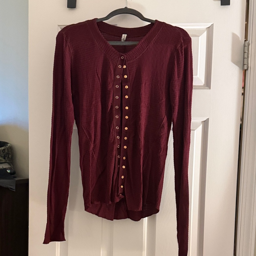 Free People Burgundy Going Places Cardi
